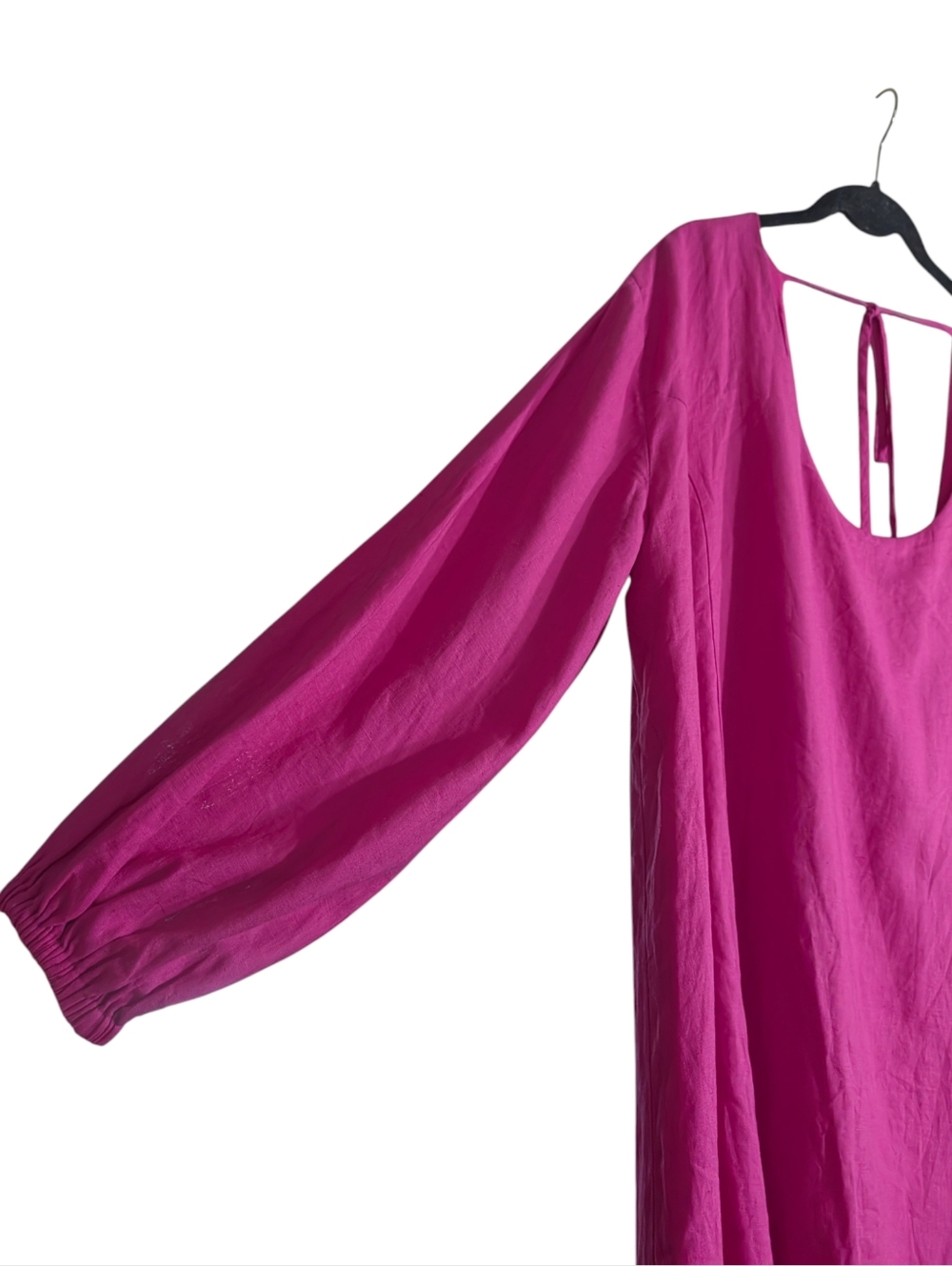 Lovers + Friends Moda Mini Dress Hot Pink Linen Blend Open Back Blouson Sleeve - Picture 4 of 11